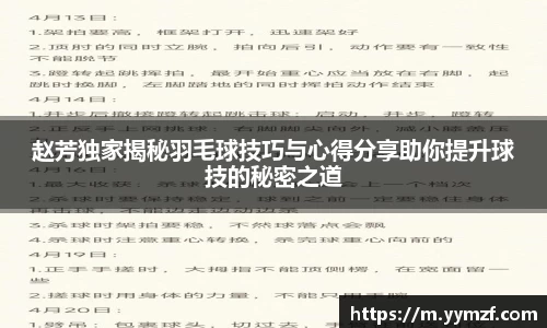 赵芳独家揭秘羽毛球技巧与心得分享助你提升球技的秘密之道