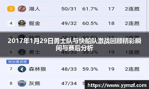 2017年1月29日勇士队与快船队激战回顾精彩瞬间与赛后分析